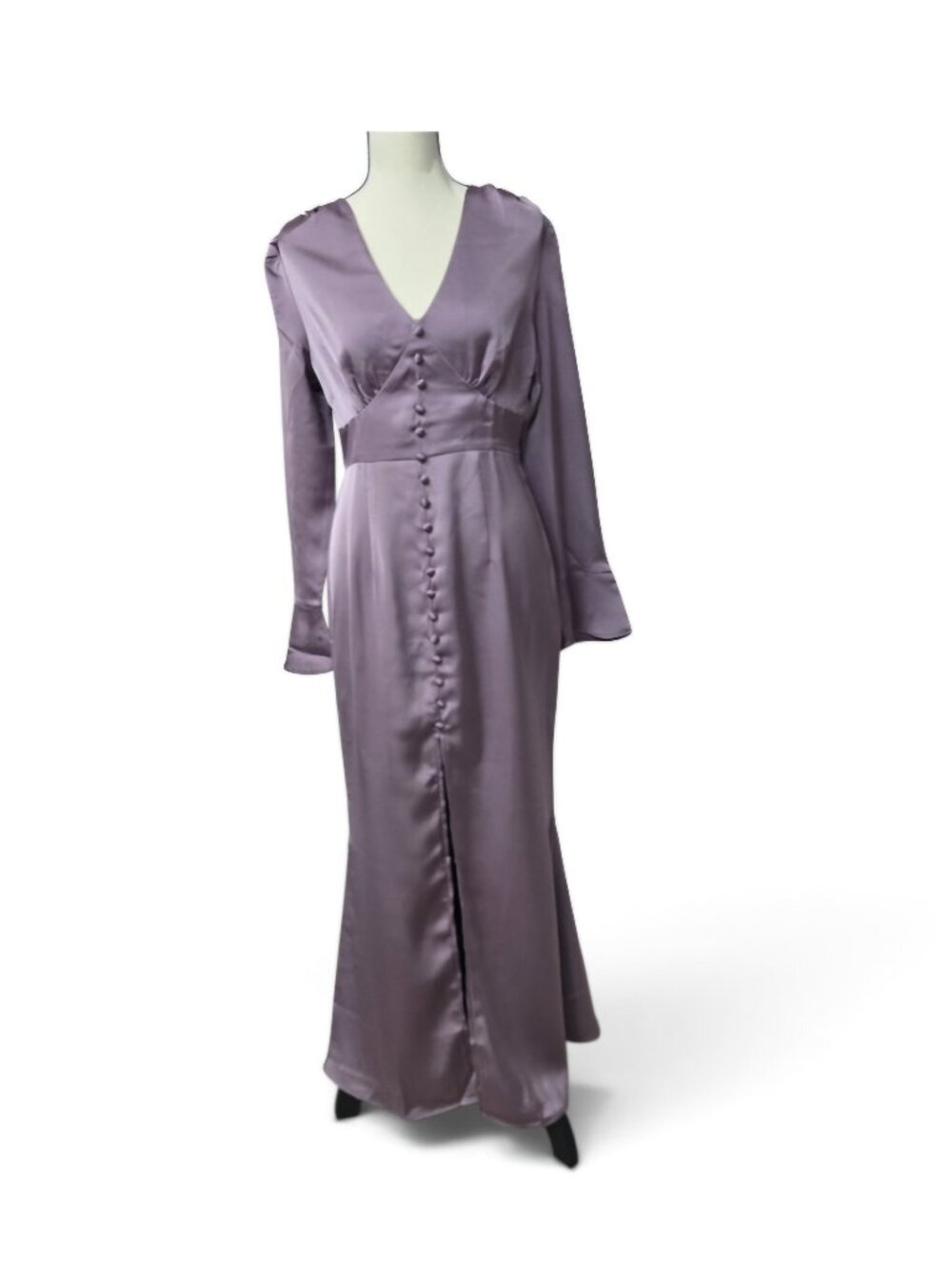 NWT RIHOAS Maxi Dress Small Dusty Mauve Purple Satin Button Front Long Sleeve